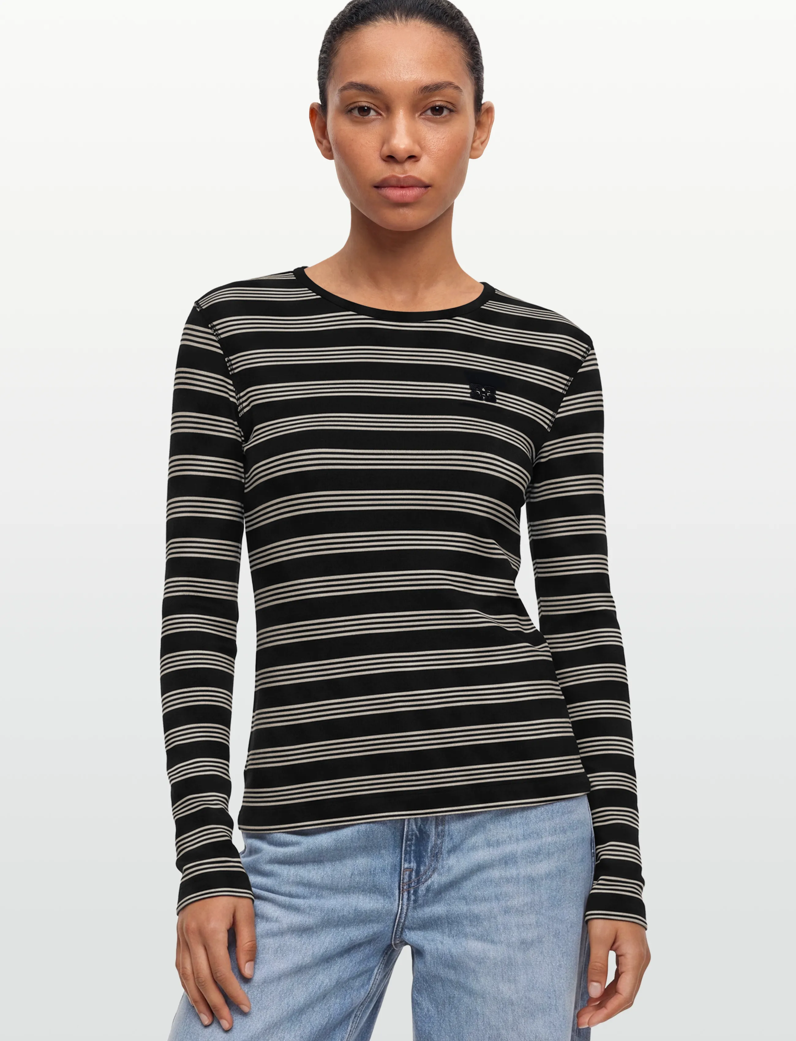 Ganni - Stripe Rib Long-Sleeve - pikkade varrukatega topid - blue - 3