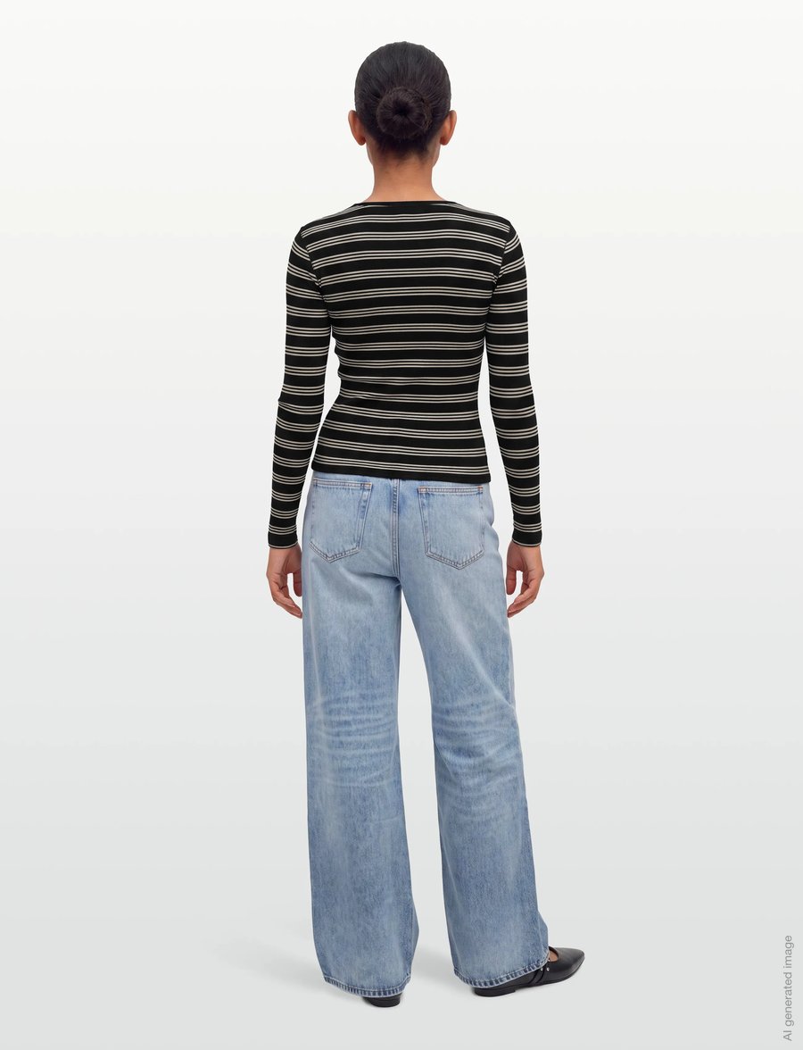 Ganni - Stripe Rib Long-Sleeve - pikkade varrukatega topid - blue - 4