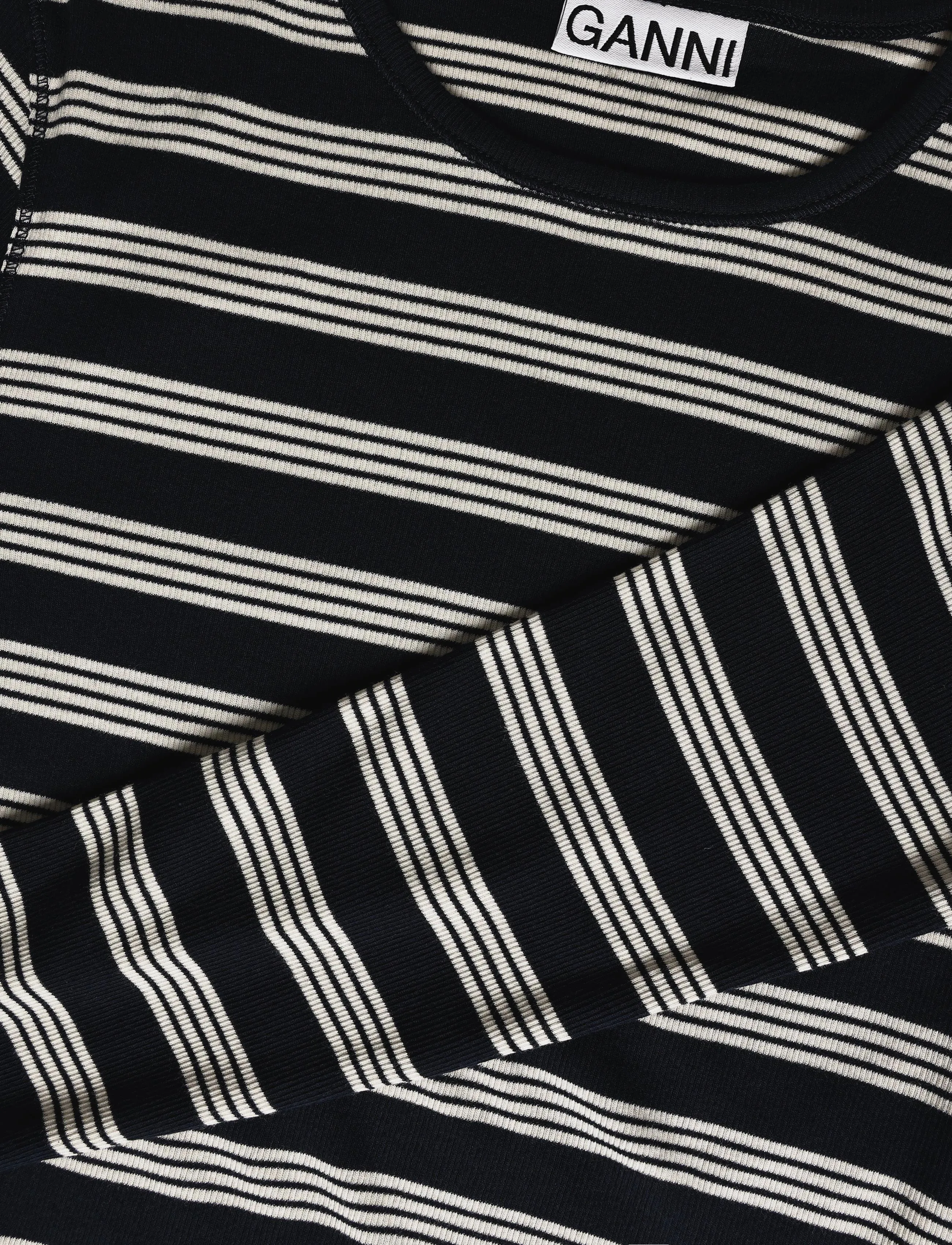Ganni - Stripe Rib Long-Sleeve - langärmlige tops - blue - 2