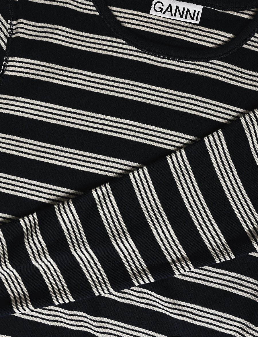 Ganni - Stripe Rib Long-Sleeve - langärmlige tops - blue - 2