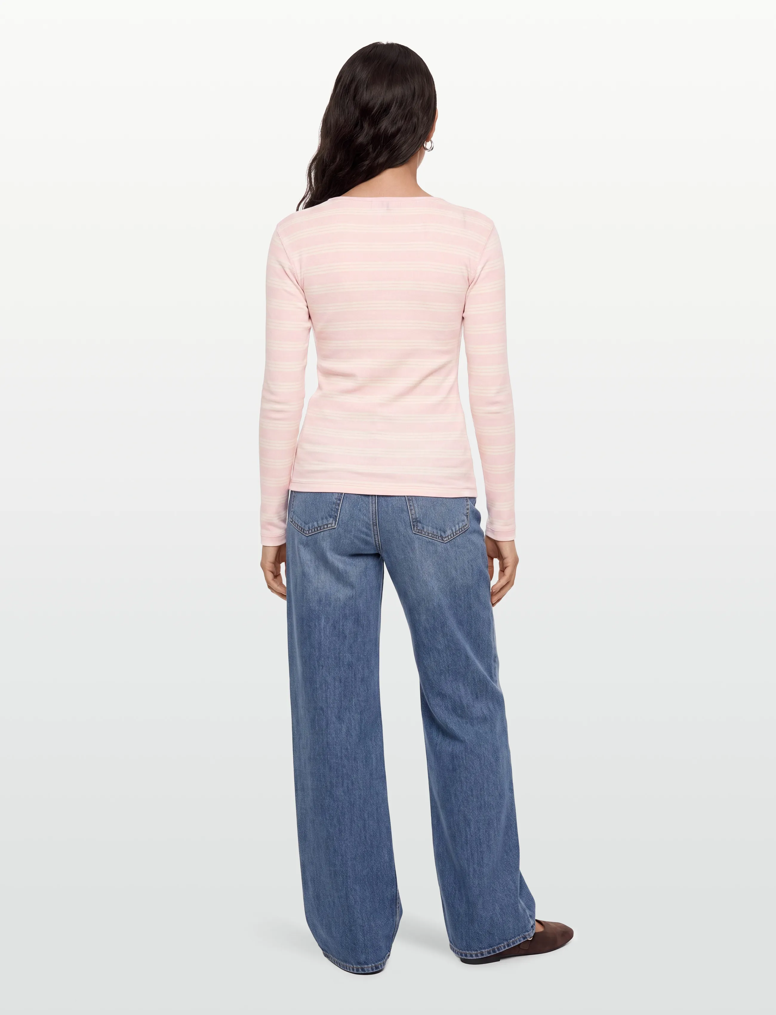 Ganni - Stripe Rib Long-Sleeve - langärmlige tops - pink - 4