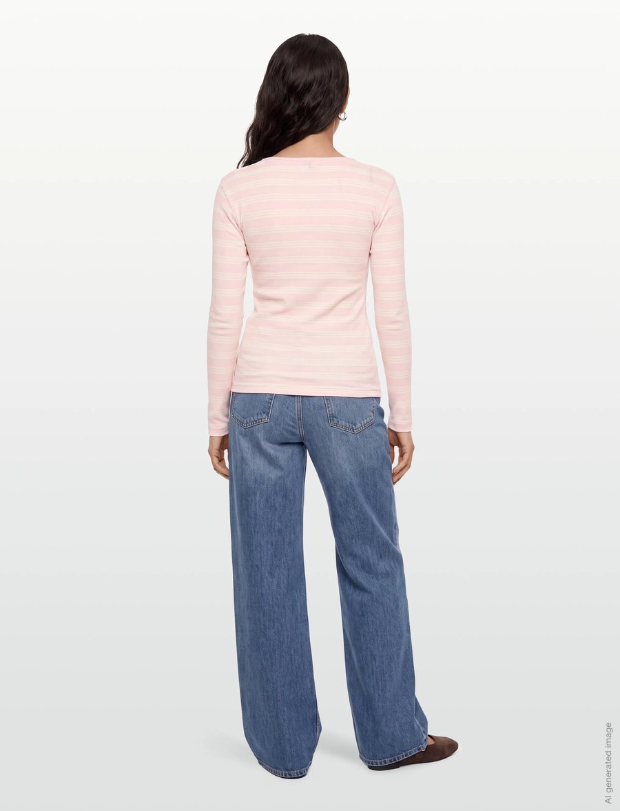 Ganni - Stripe Rib Long-Sleeve - langärmlige tops - pink - 4
