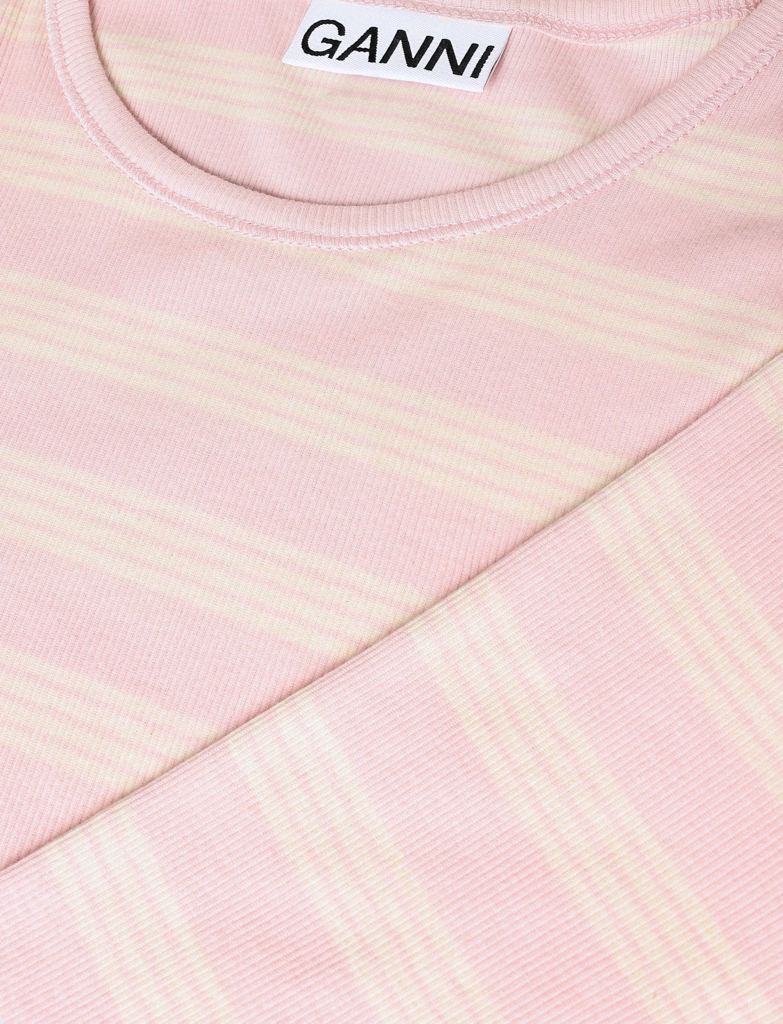 Ganni - Stripe Rib Long-Sleeve - langärmlige tops - pink - 5