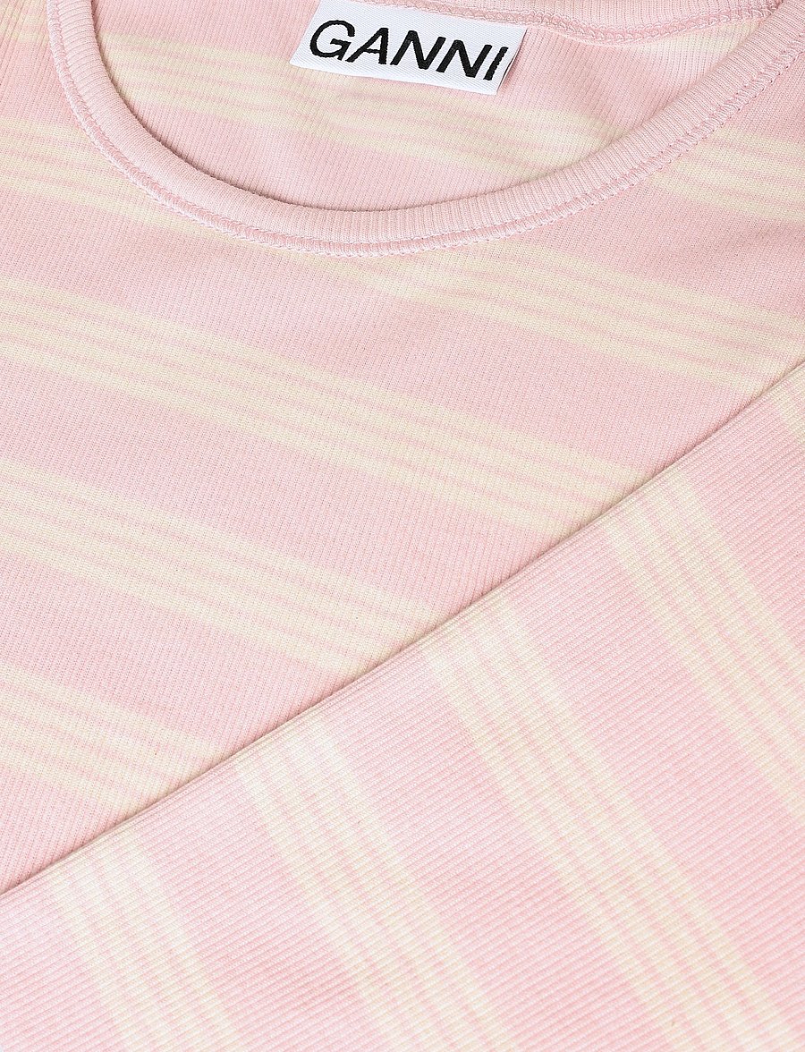 Ganni - Stripe Rib Long-Sleeve - langärmlige tops - pink - 5