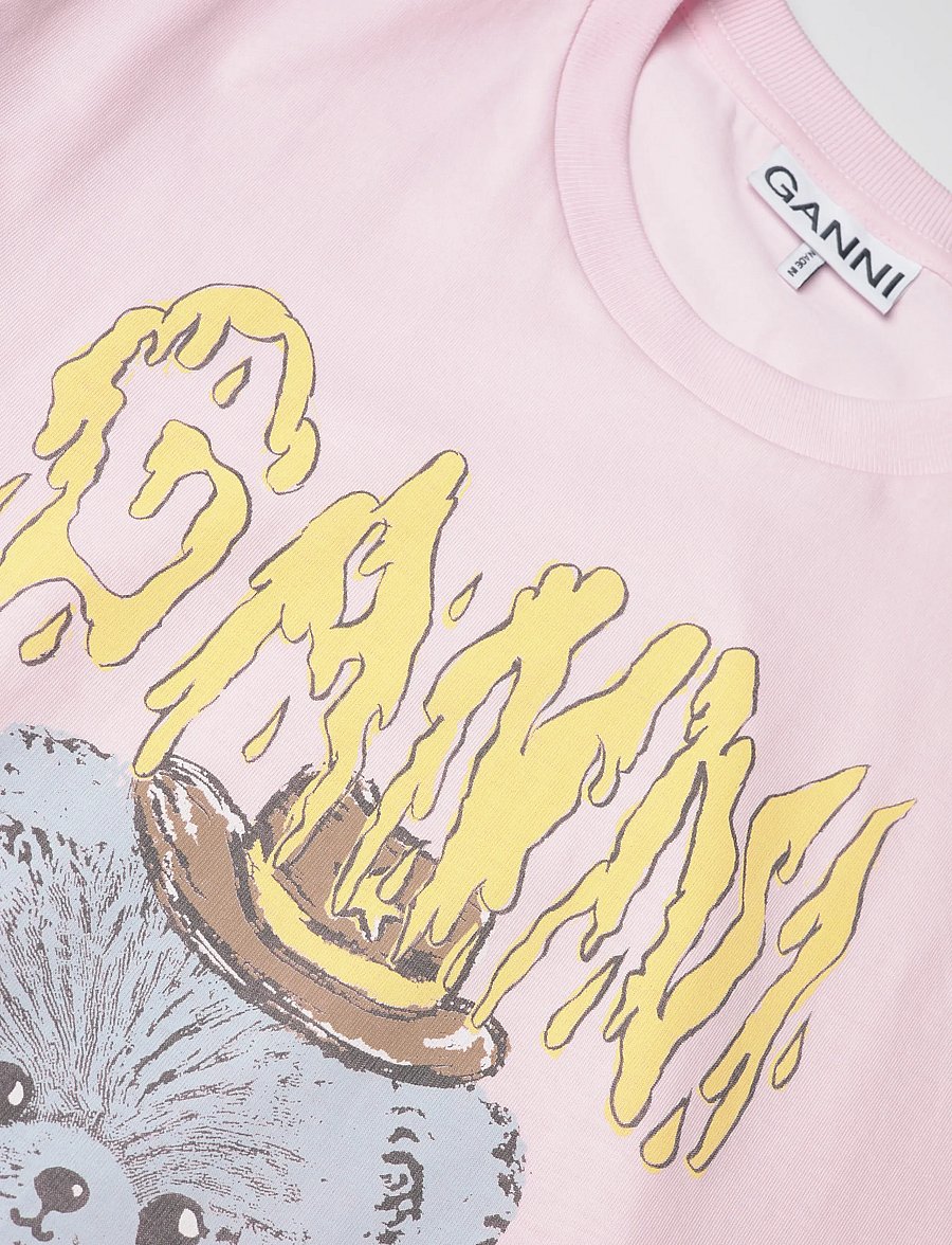 Ganni - Bear Cotton t-shirt in pink - pink - 2