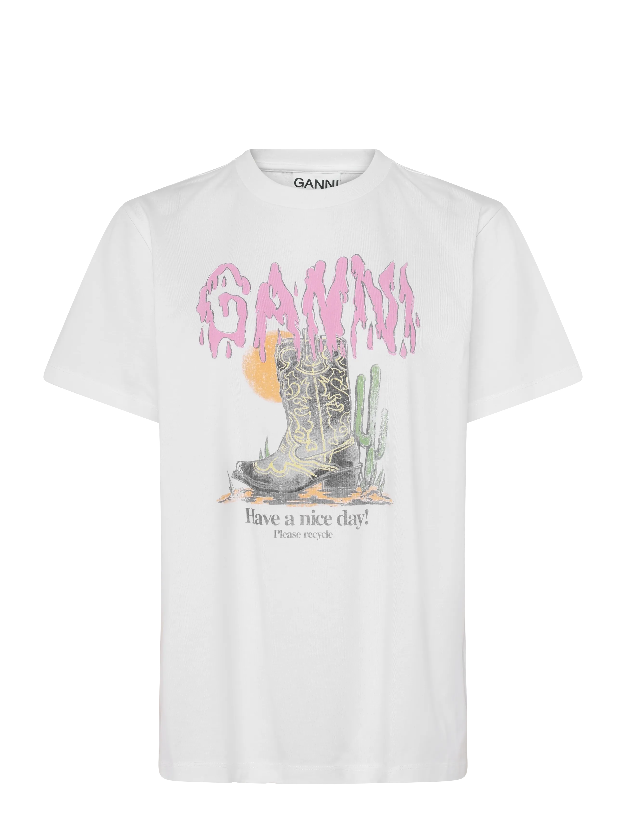 Ganni White Western Boot Print T-shirt - T-Shirts & Tops - WHITE / white