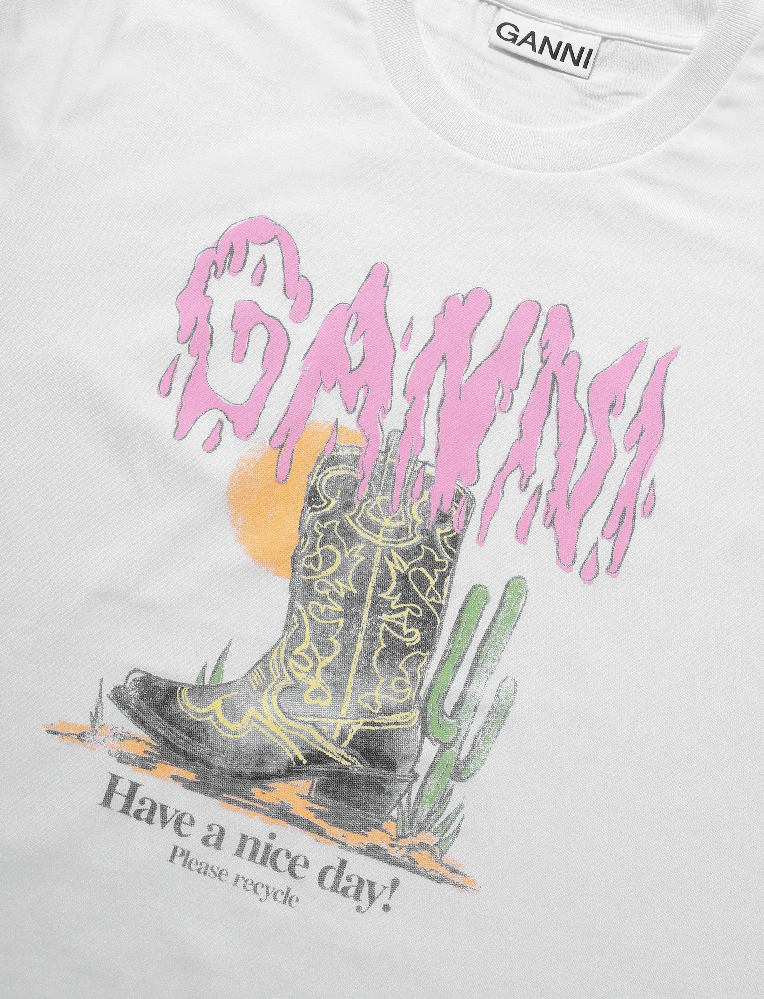 Ganni - White Western Boot Print T-shirt - white - 2