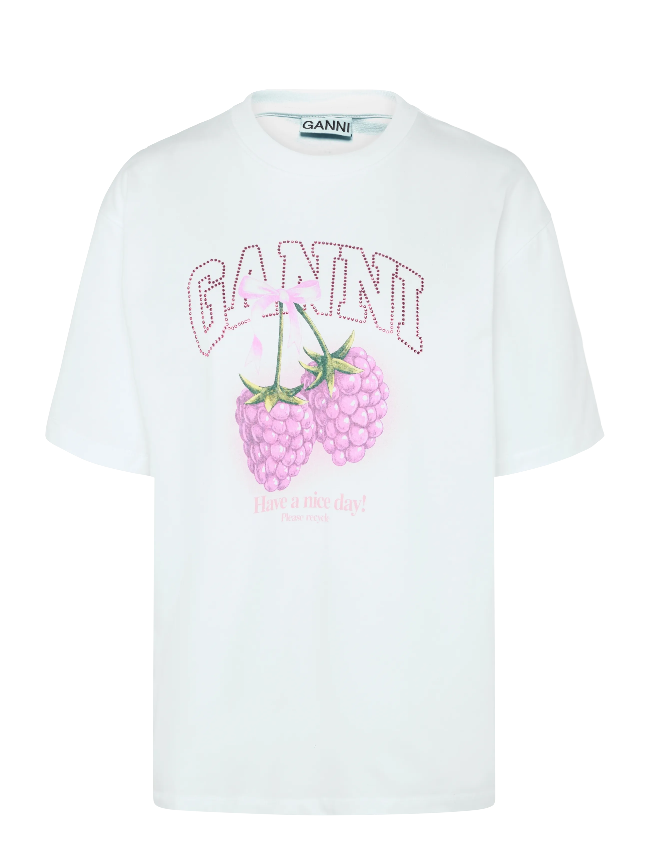 Ganni Long-Sleeve T-Shirt With Raspberries - Tøj - WHITE / white
