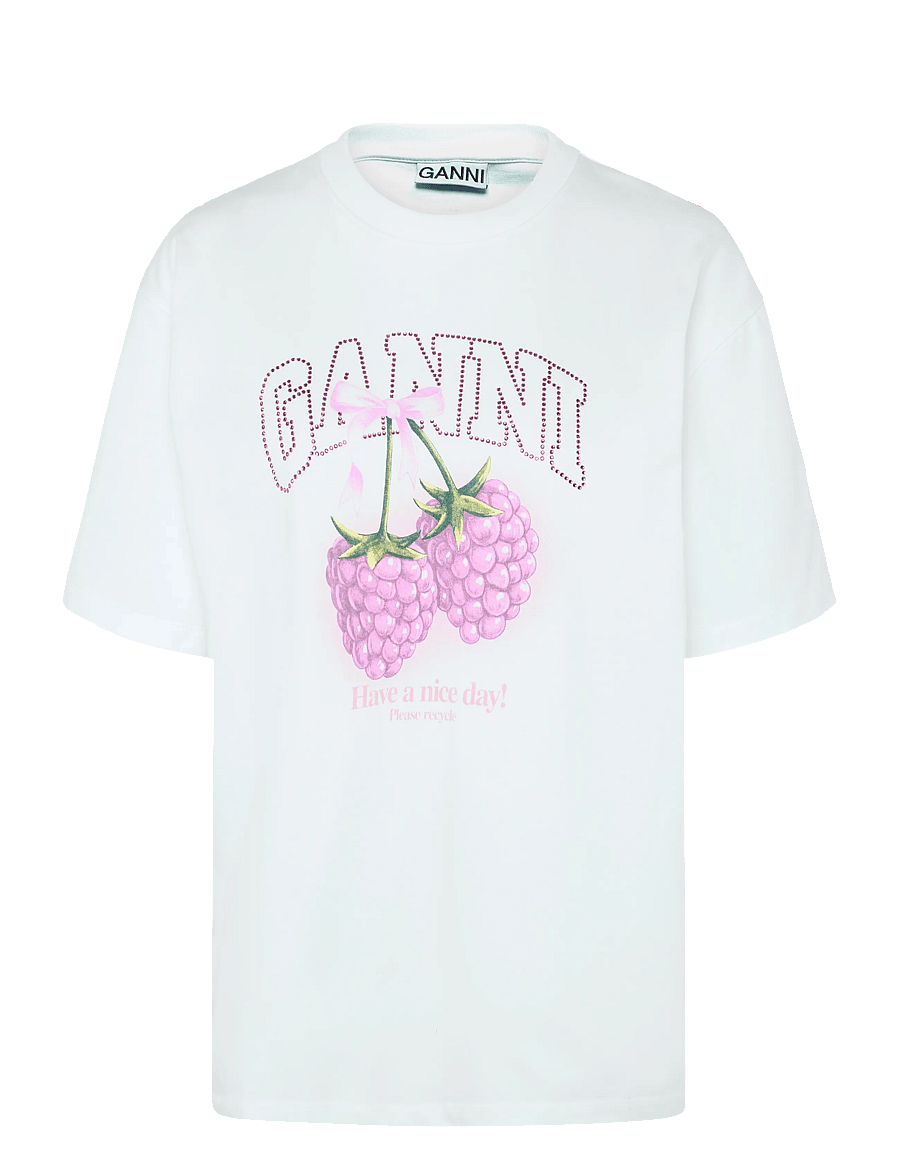 Ganni - Long-Sleeve T-Shirt With Raspberries - t-shirts - white - 0