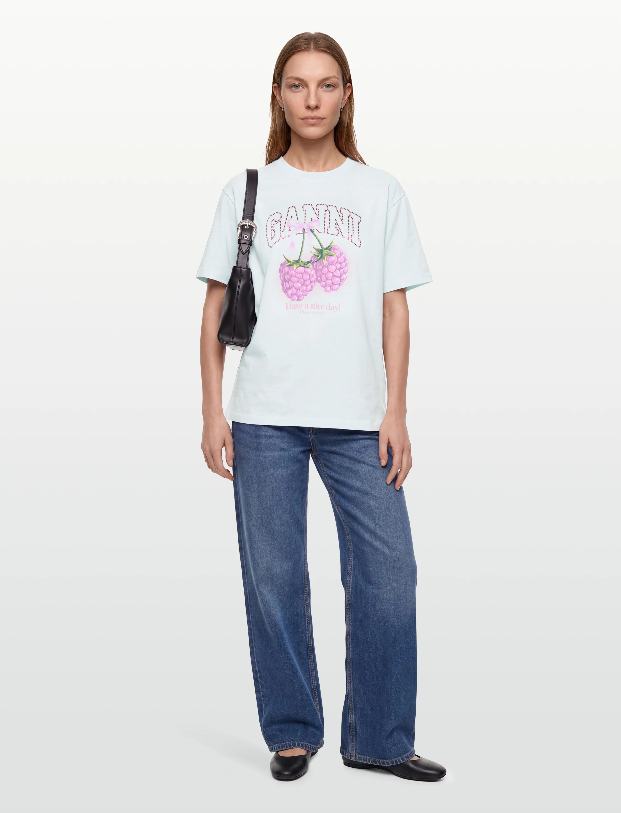 Ganni Long-Sleeve T-Shirt With Raspberries, XL, White, T-Shirts & Toppe > Kortærmede, Dame