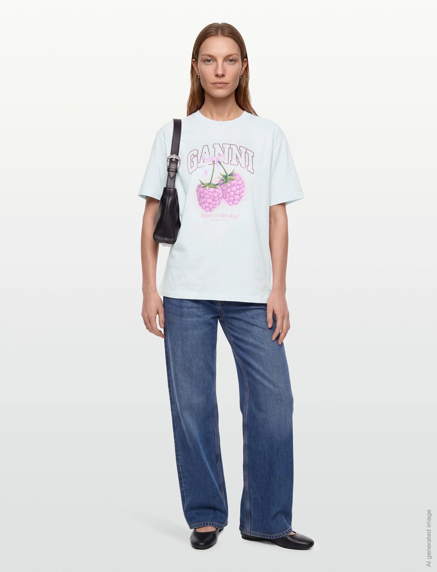 Ganni - Long-Sleeve T-Shirt With Raspberries - t-särgid - white - 0