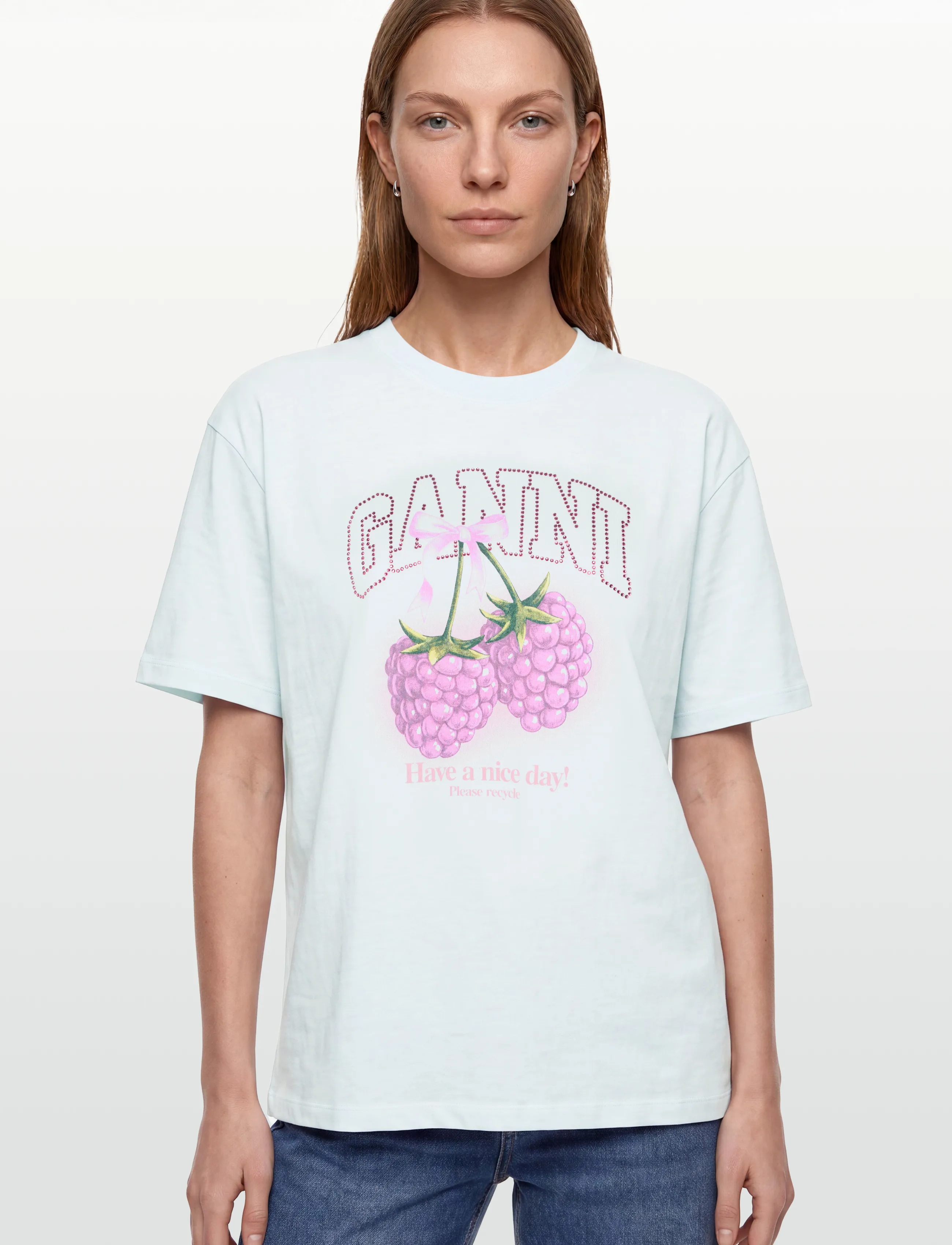 Ganni - Long-Sleeve T-Shirt With Raspberries - t-särgid - white - 3