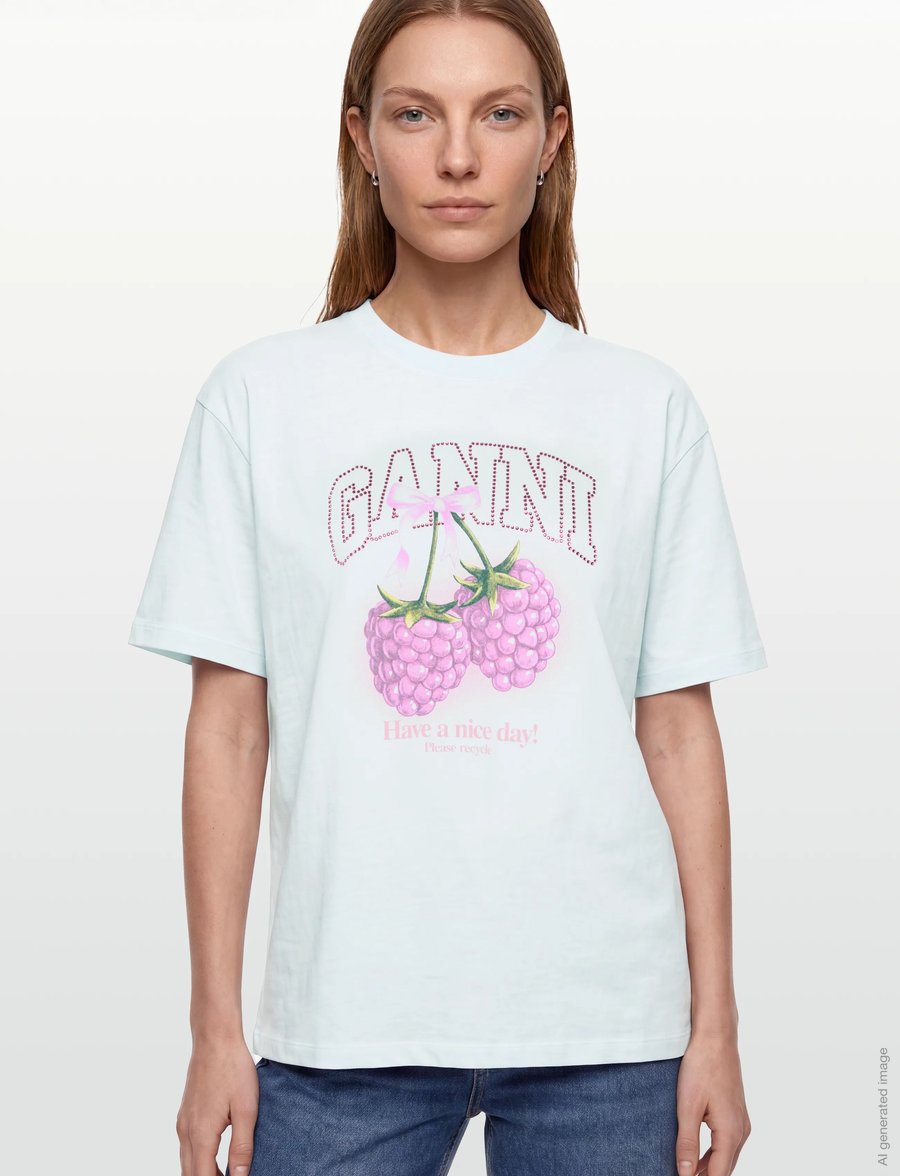Ganni - Long-Sleeve T-Shirt With Raspberries - t-särgid - white - 3