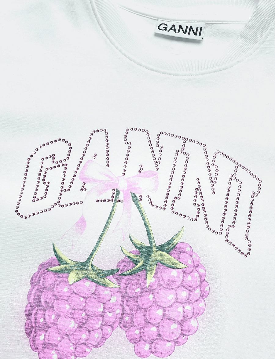 Ganni - Long-Sleeve T-Shirt With Raspberries - t-shirts - white - 2