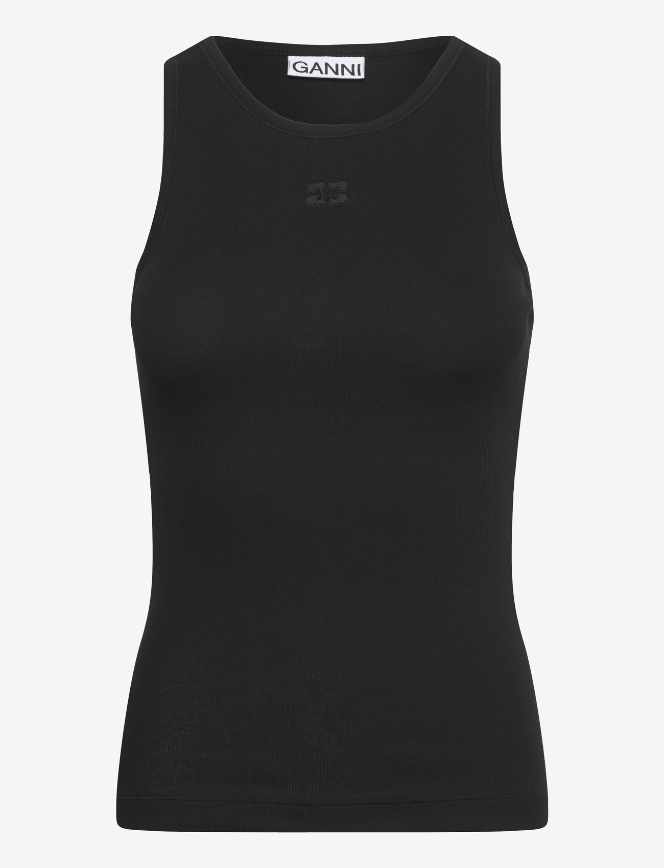 Ganni - Soft Cotton Rib Tank Top - topid ja varrukateta alussärgid - black - 0