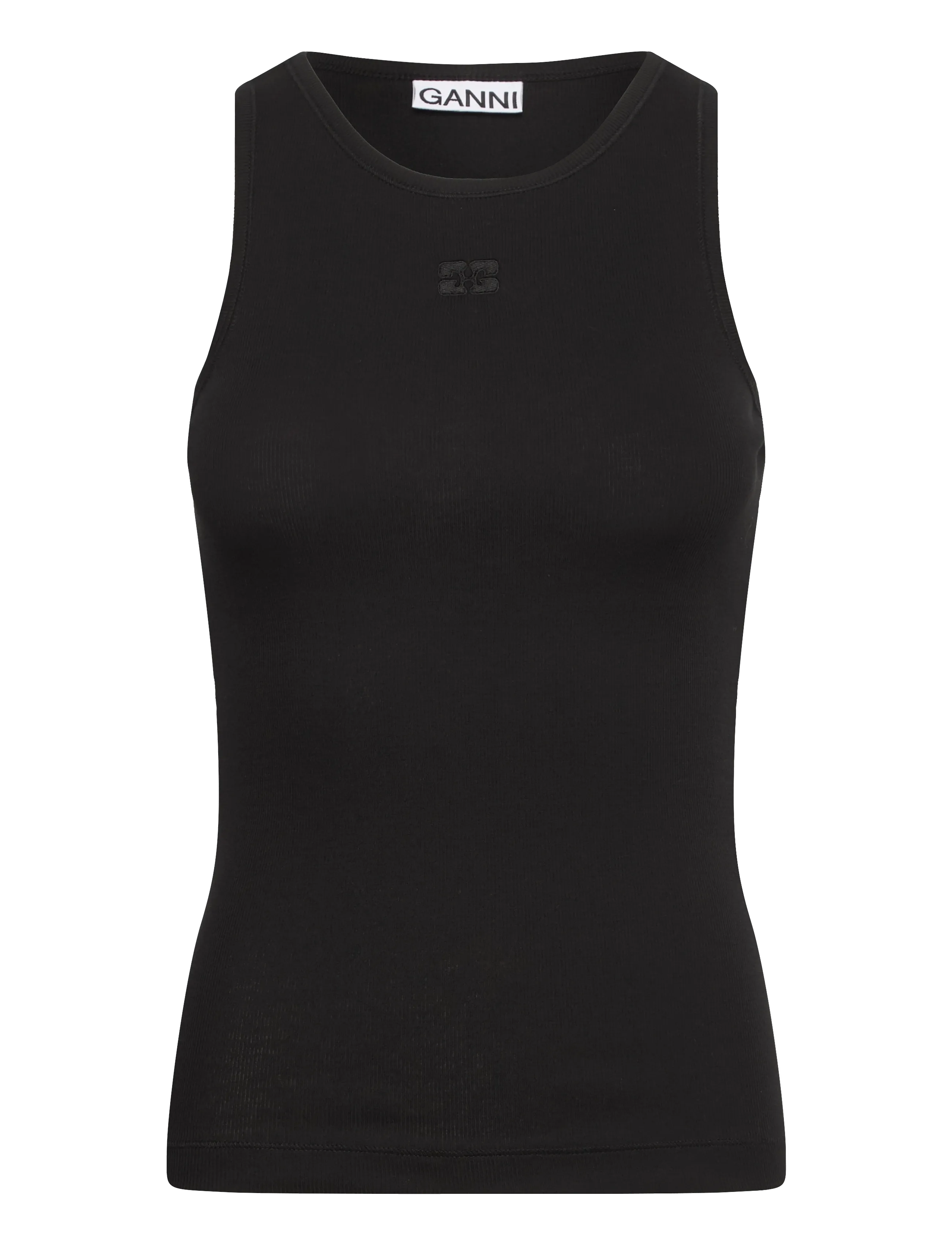 Ganni Soft Cotton Rib Tank Top - Clothing - BLACK / black