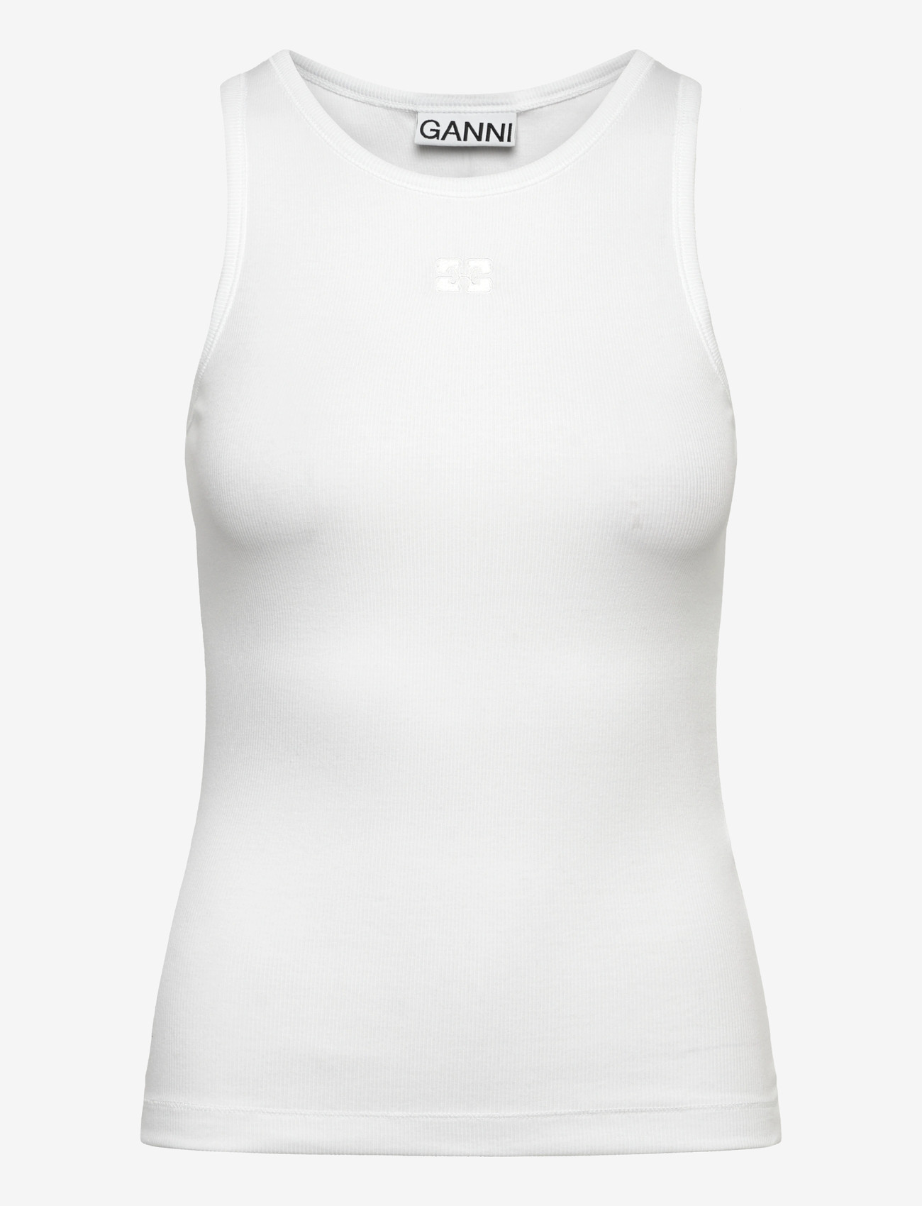 Ganni - Soft Cotton Rib Tank Top - topid ja varrukateta alussärgid - white - 0