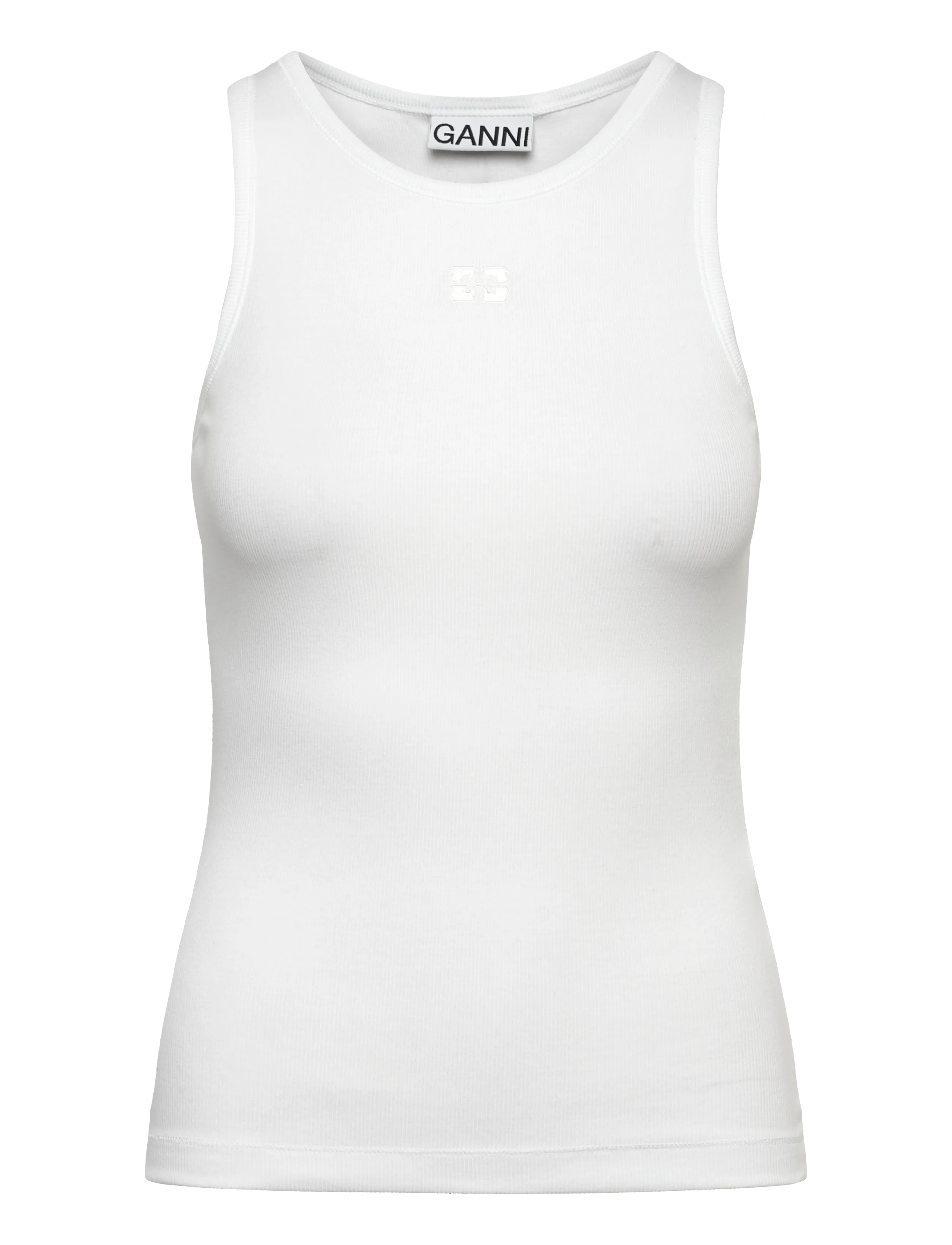 Ganni Soft Cotton Rib Tank Top - Kleidung - WHITE / white