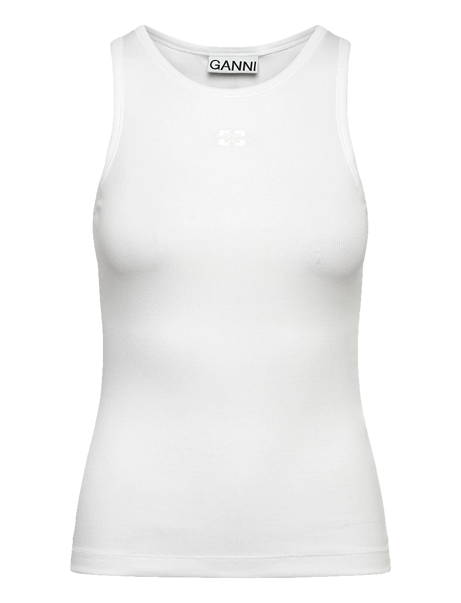 Ganni - Soft Cotton Rib Tank Top - varrukateta topid - white - 1