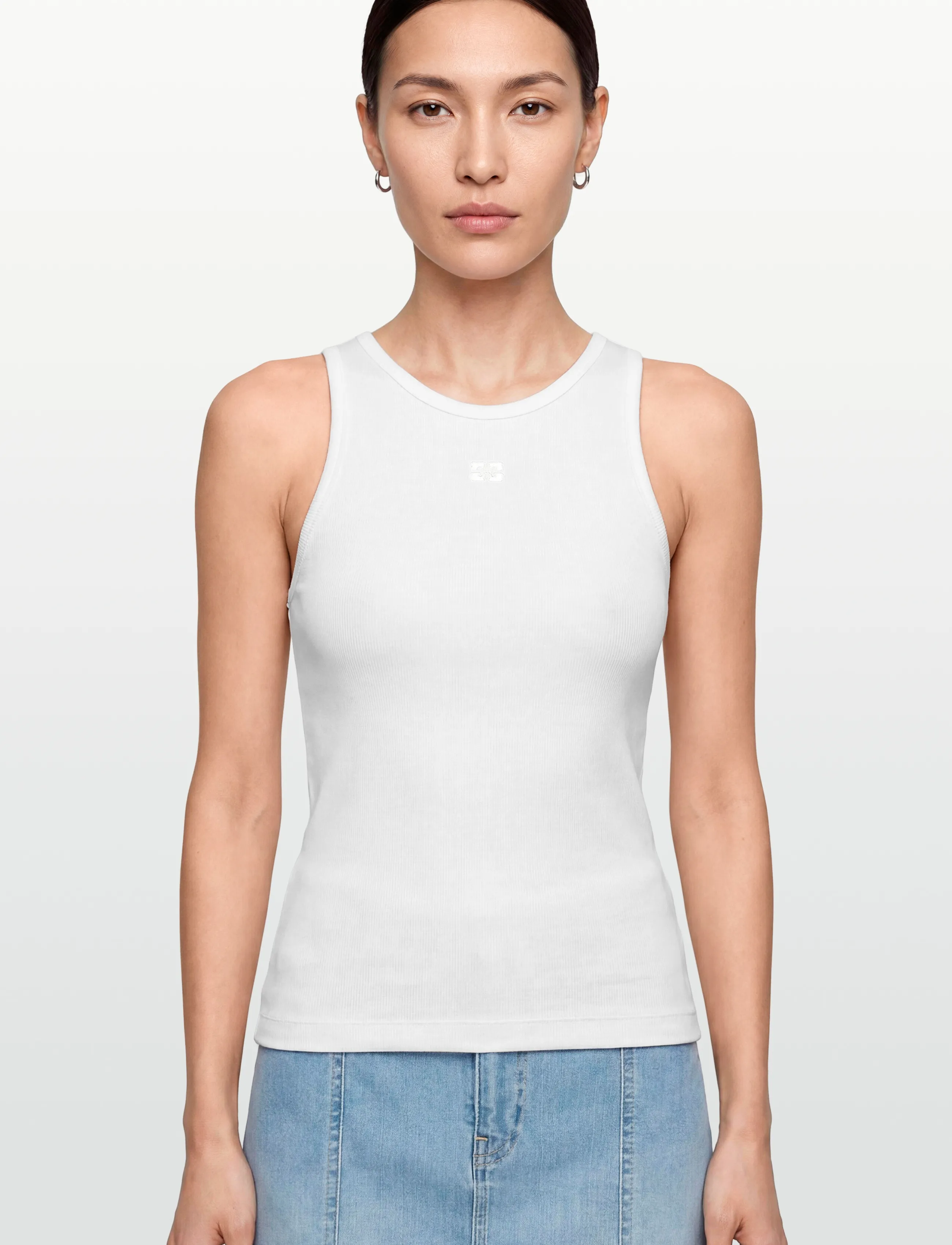 Ganni - Soft Cotton Rib Tank Top - linnen - white - 3