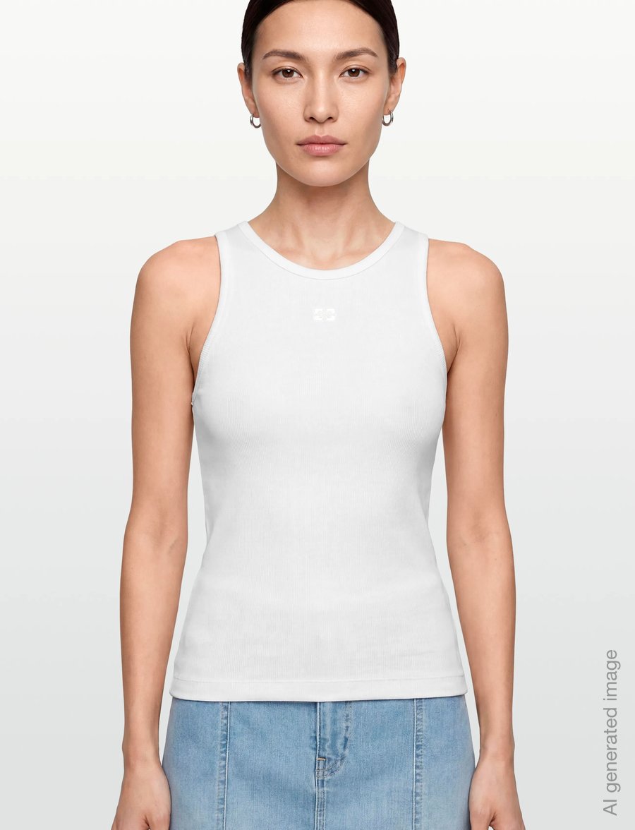 Ganni - Soft Cotton Rib Tank Top - varrukateta topid - white - 3