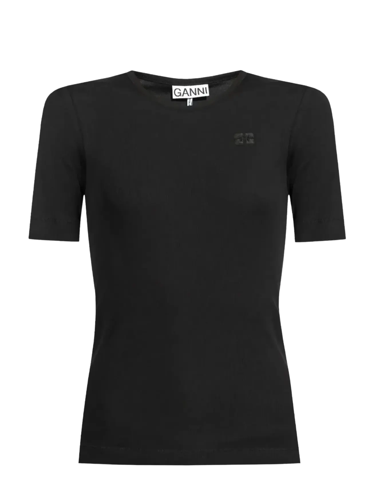 Ganni Soft Cotton Rib Short Sleeve T-Shirt, XS, Black, T-Shirts & Toppe > Kortærmede, Dame