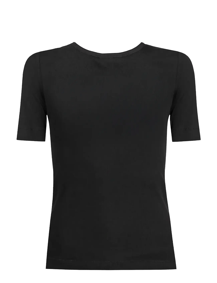 Ganni - Soft Cotton Rib Short Sleeve T-Shirt - t-särgid - black - 1