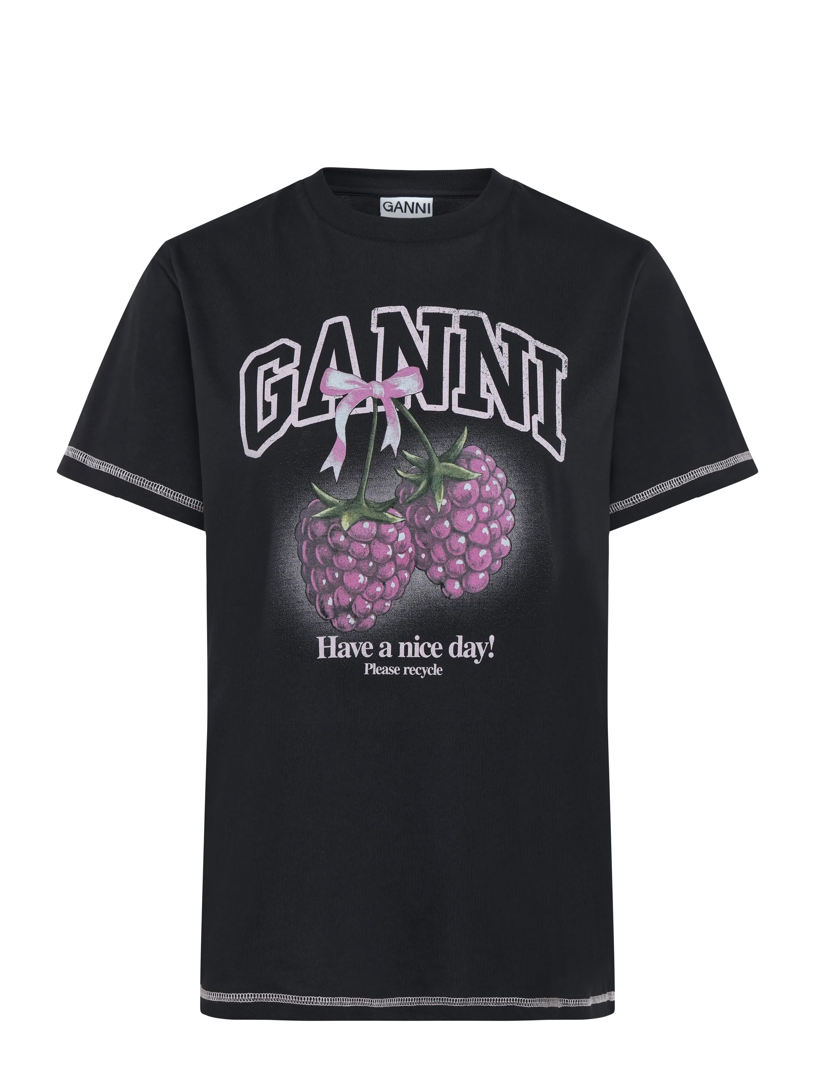 Ganni Basic Cotton Jersey Raspberry Print - GANNI - NAVY / navy