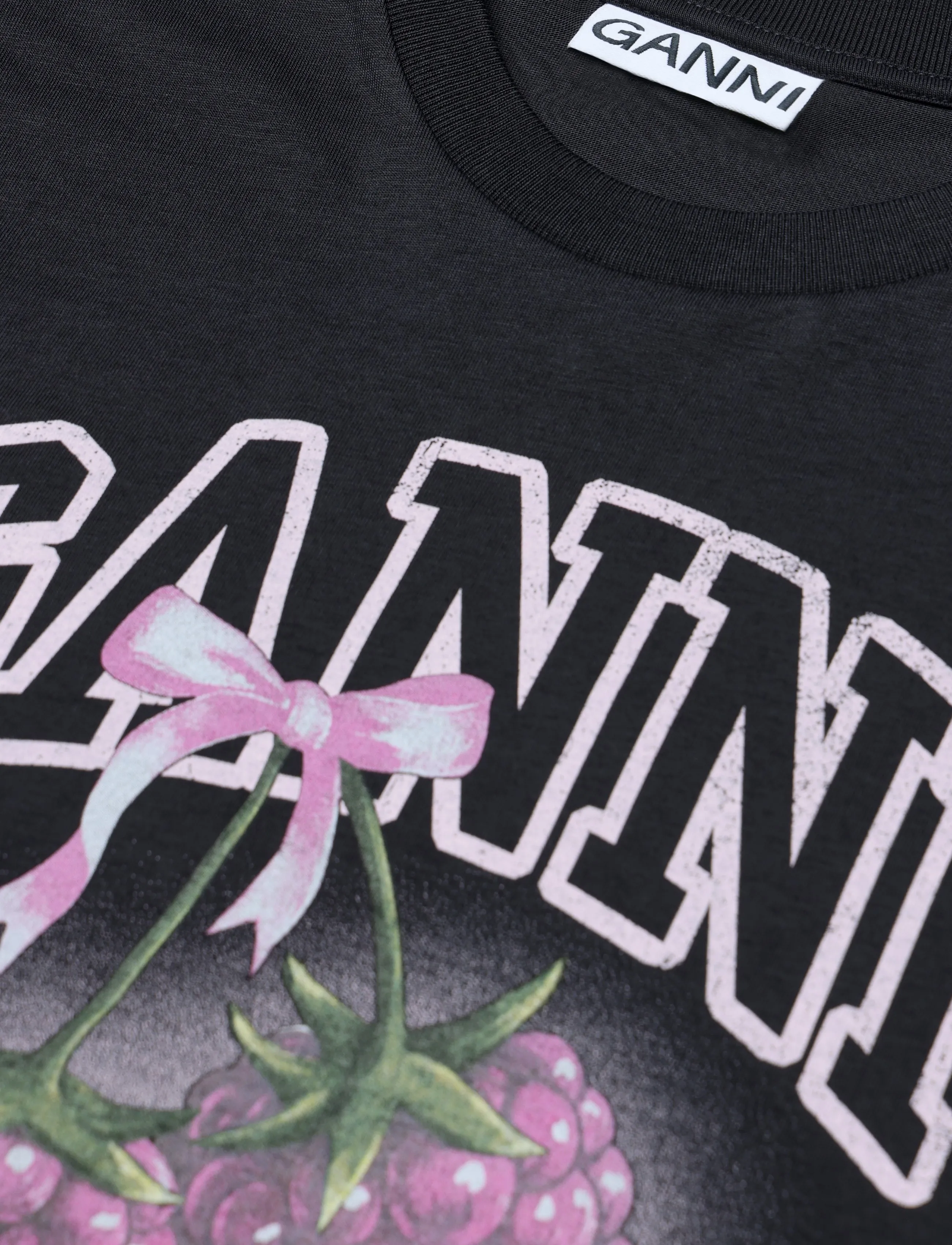 Ganni - Basic Cotton Jersey Raspberry Print - t-shirts - navy - 2