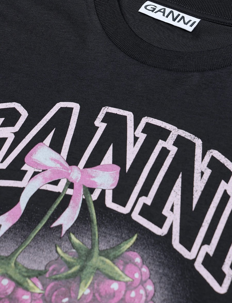 Ganni - Basic Cotton Jersey Raspberry Print - t-shirts - navy - 2