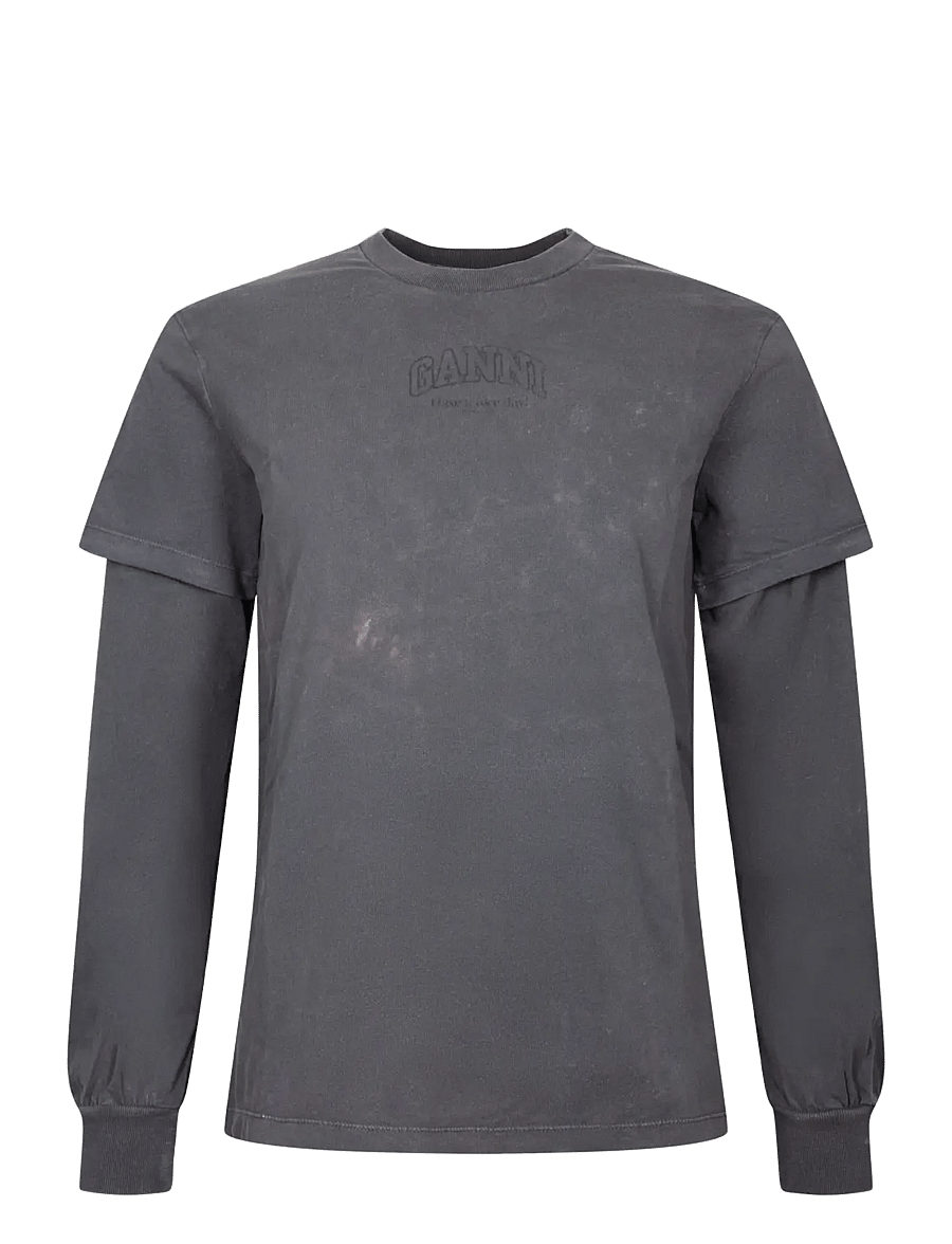 Ganni - Long Sleeve T-Shirt - langärmlige tops - grey - 0