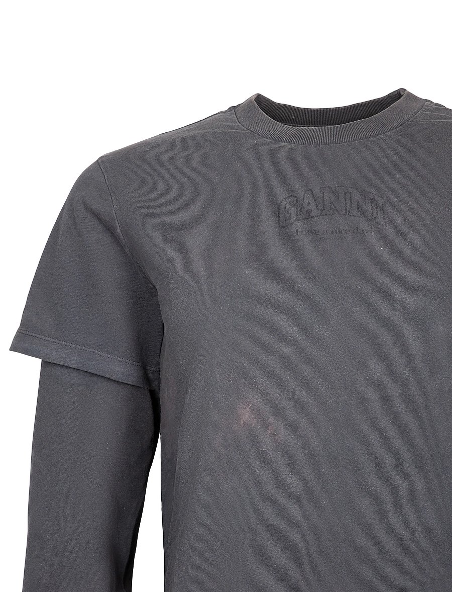 Ganni - Long Sleeve T-Shirt - langärmlige tops - grey - 2