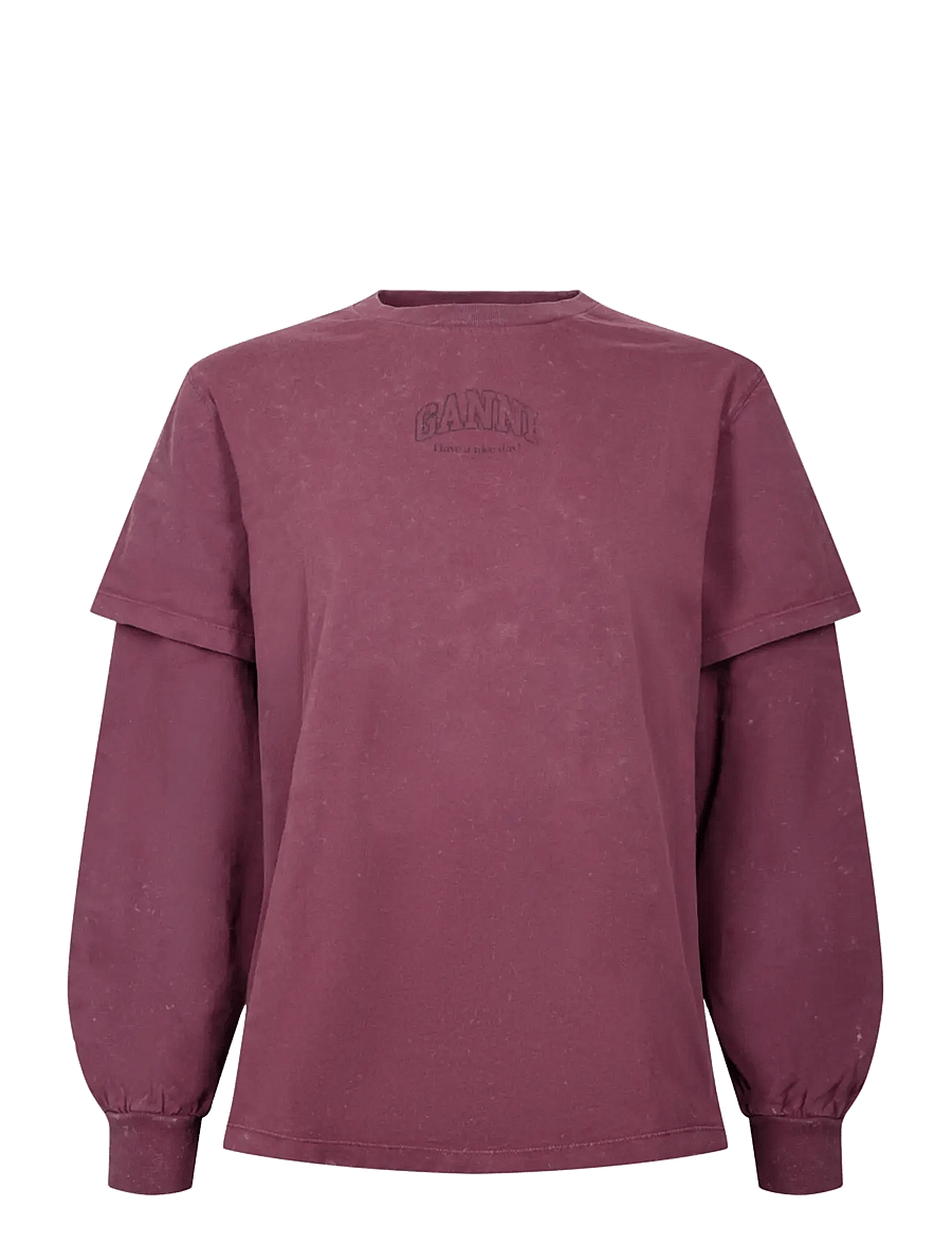 Ganni - Long Sleeve T-Shirt - langärmlige tops - port royale - 0