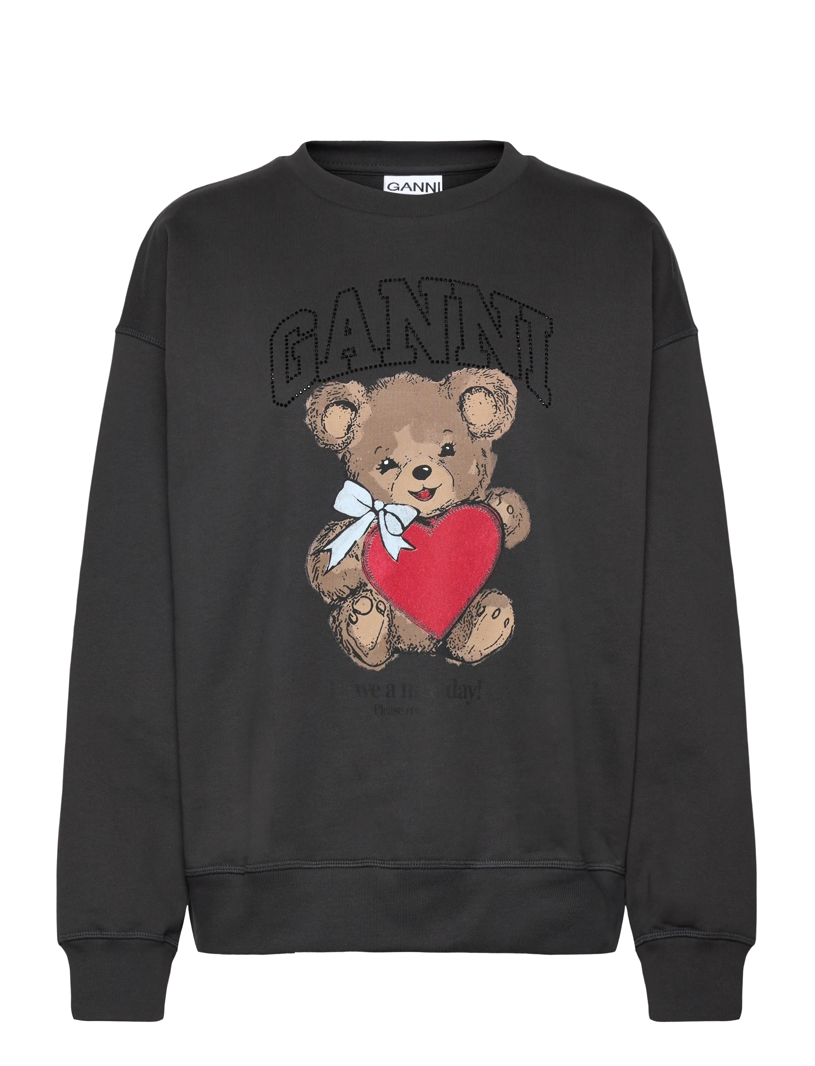 GANNI Isoli Crewneck Bear With Rhinestone Schwarz - L - Damen