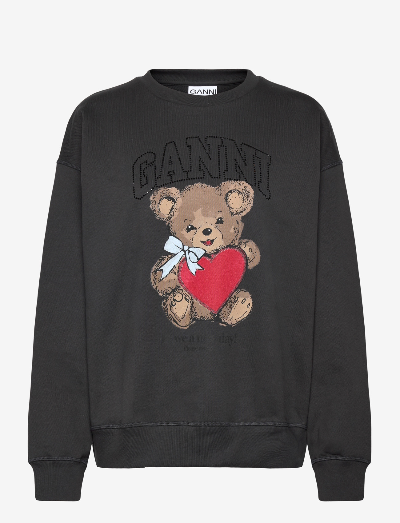 Ganni - Isoli Crewneck Bear with Rhinestone - alltags-style - black - 0