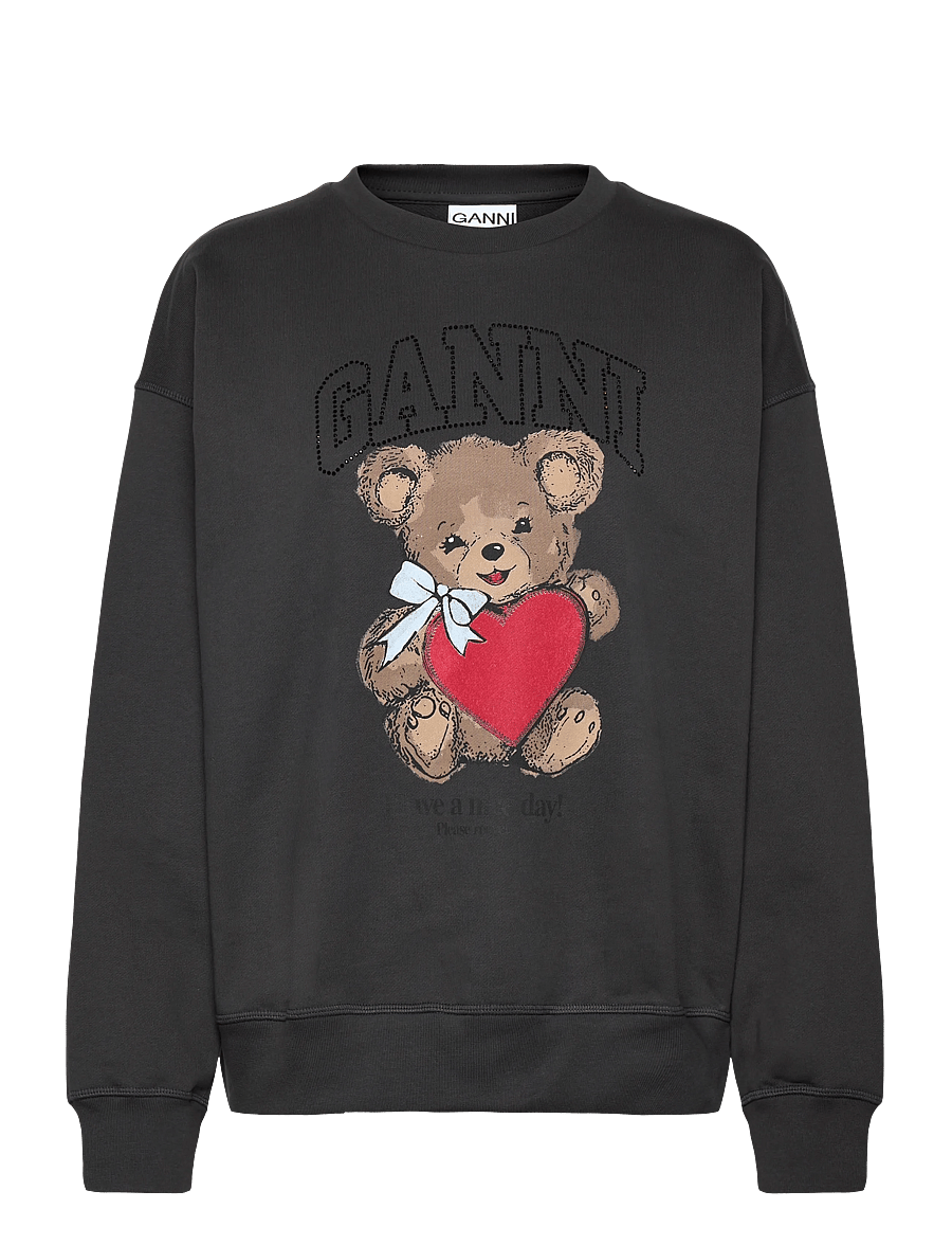 Ganni - Isoli Crewneck Bear with Rhinestone - sweatshirts - black - 1