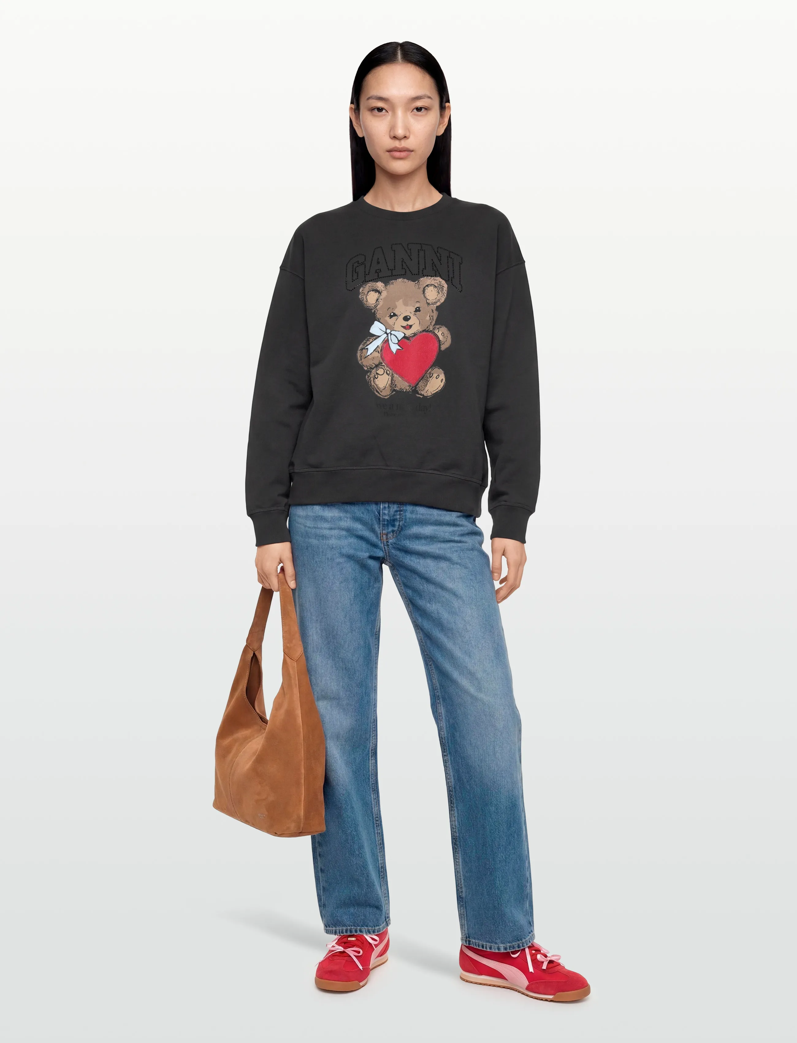 Ganni - Isoli Crewneck Bear with Rhinestone - vardagsstil - black - 0