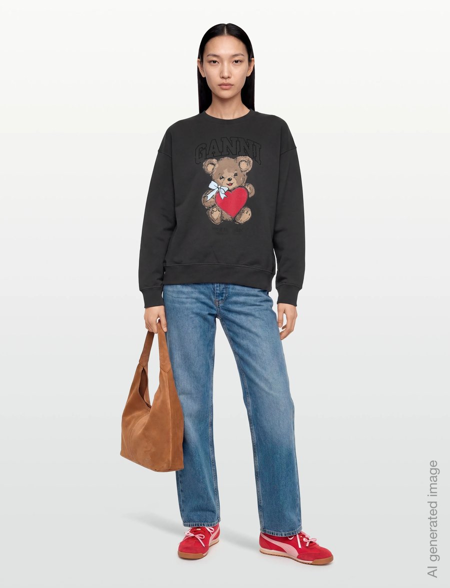 Ganni - Isoli Crewneck Bear with Rhinestone - sweatshirts - black - 0