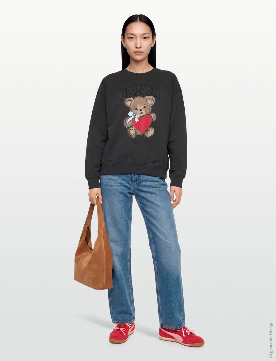 Ganni - Isoli Crewneck Bear with Rhinestone - sweatshirts - black - 0