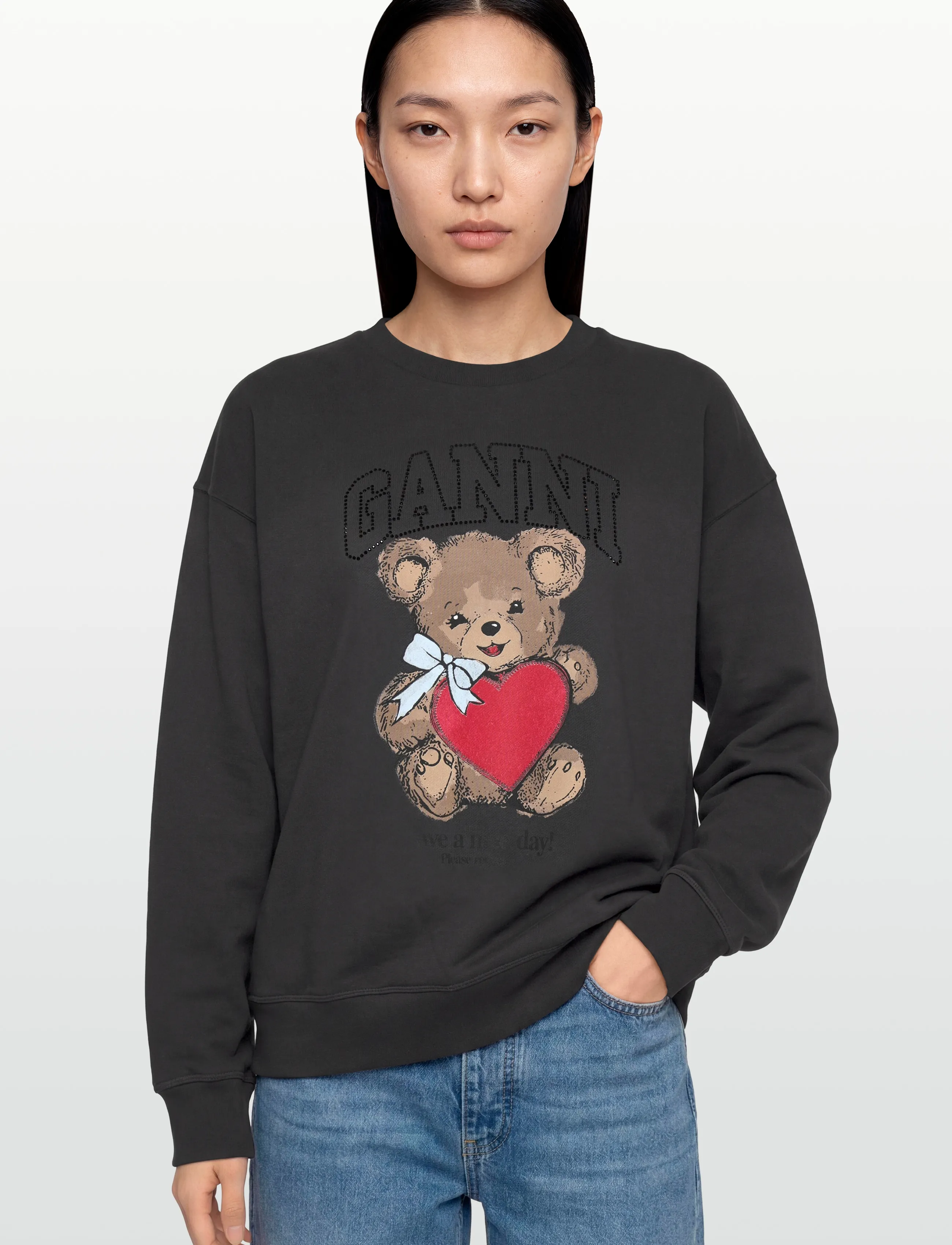 Ganni - Isoli Crewneck Bear with Rhinestone - vardagsstil - black - 3