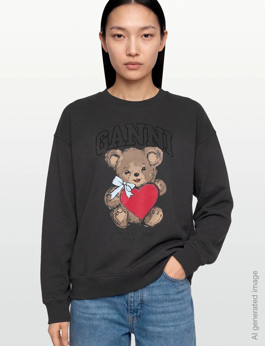 Ganni - Isoli Crewneck Bear with Rhinestone - sweatshirts - black - 3