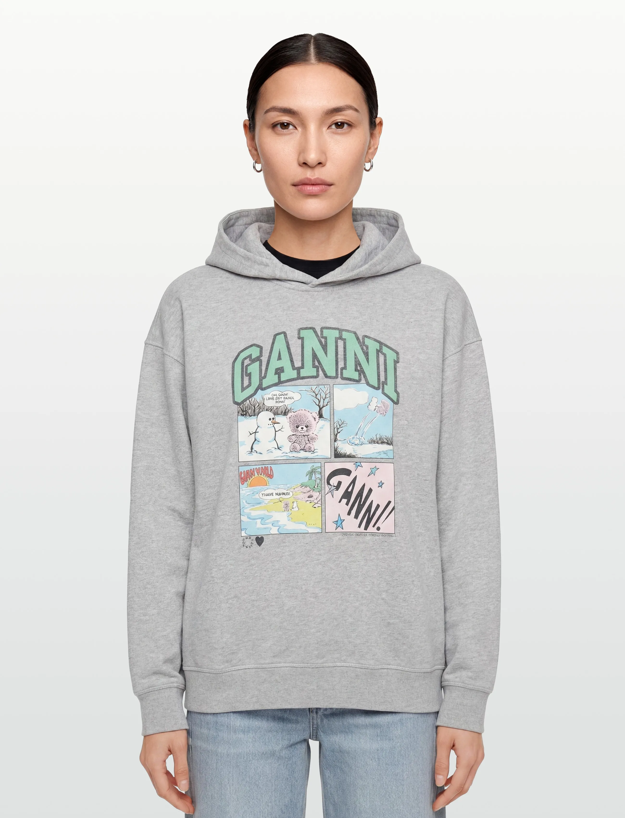 Ganni - Graphic-Print Hoodie - hættetrøjer - grey - 3