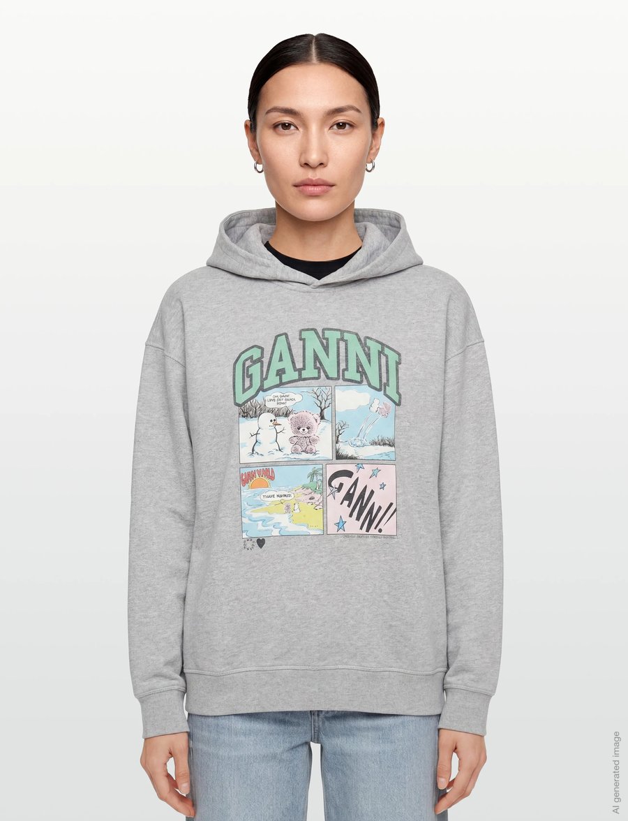 Ganni - Graphic-Print Hoodie - hættetrøjer - grey - 3