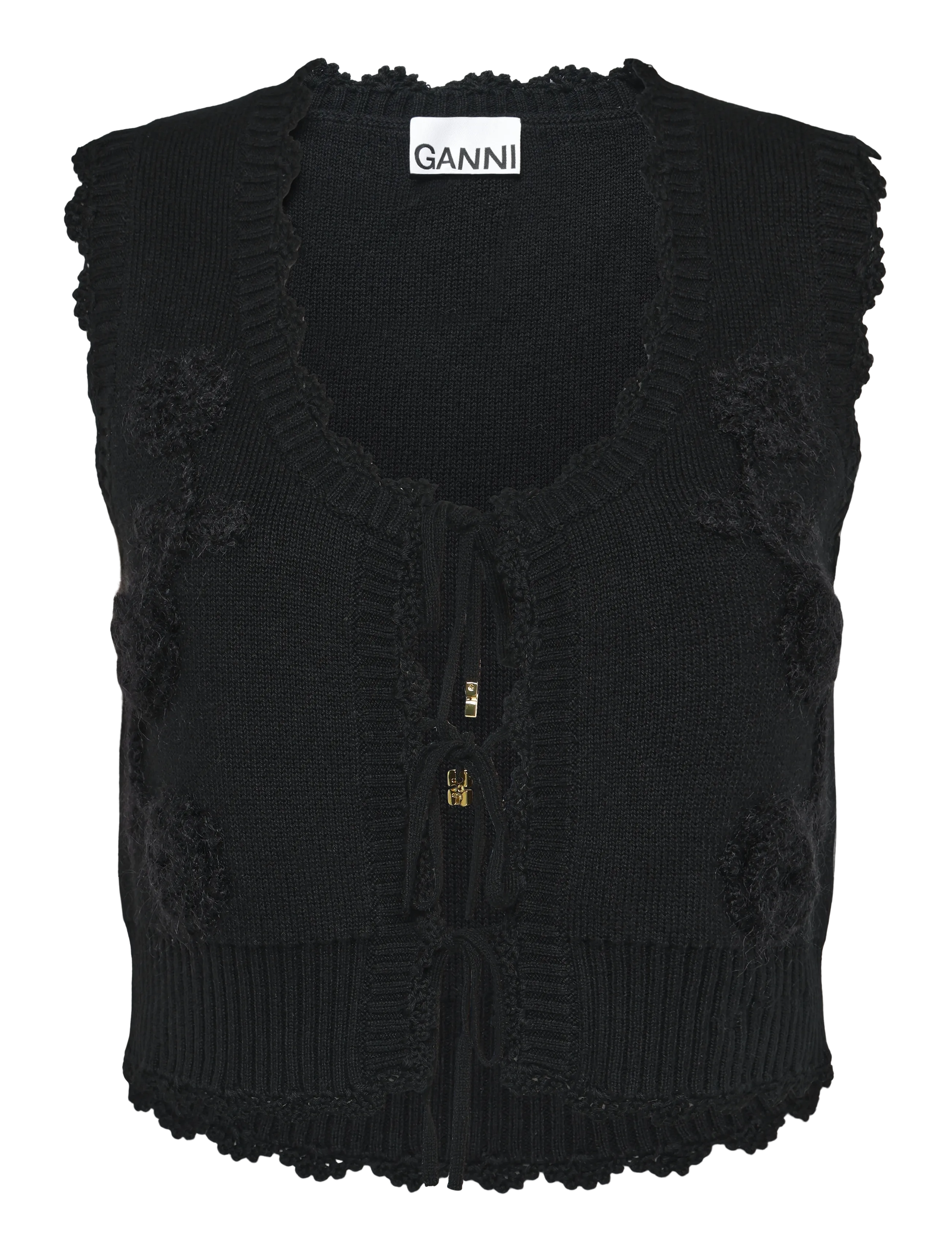 Ganni Crochet Applique Vest - Blusen - BLACK / black