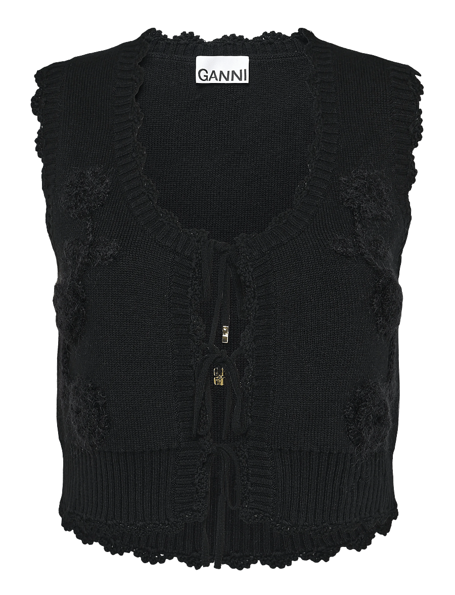 Ganni - Crochet Applique Vest - Ärmellose blusen - black - 0
