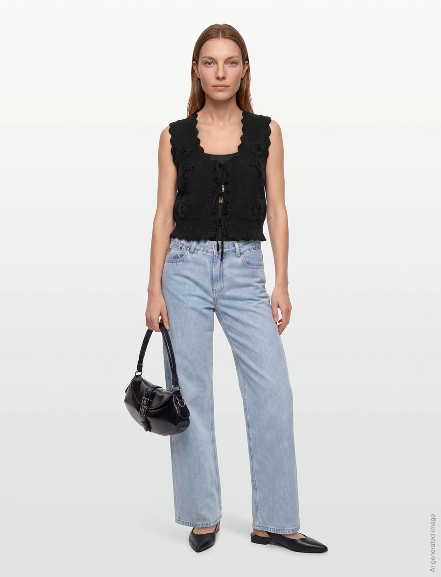 Ganni - Crochet Applique Vest - varrukateta pluusid - black - 0