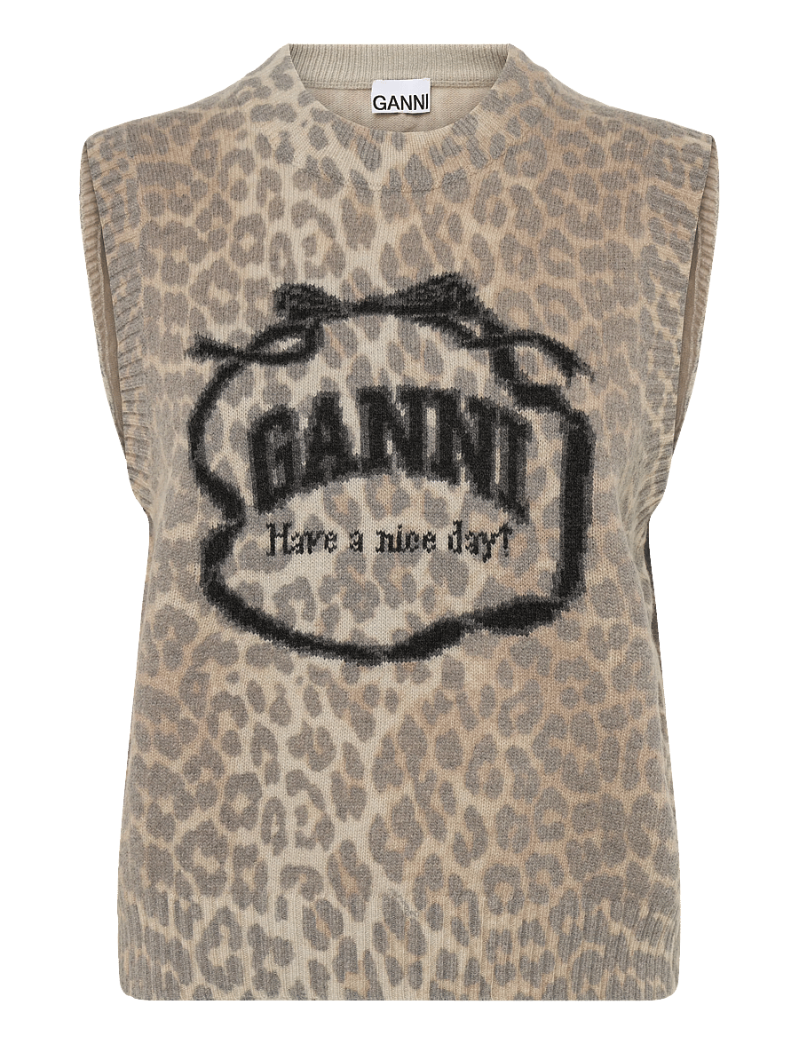 Ganni - Graphic Wool Vest - strickwesten - brown - 1