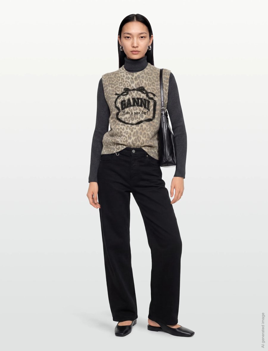 Ganni - Graphic Wool Vest - strickwesten - brown - 0