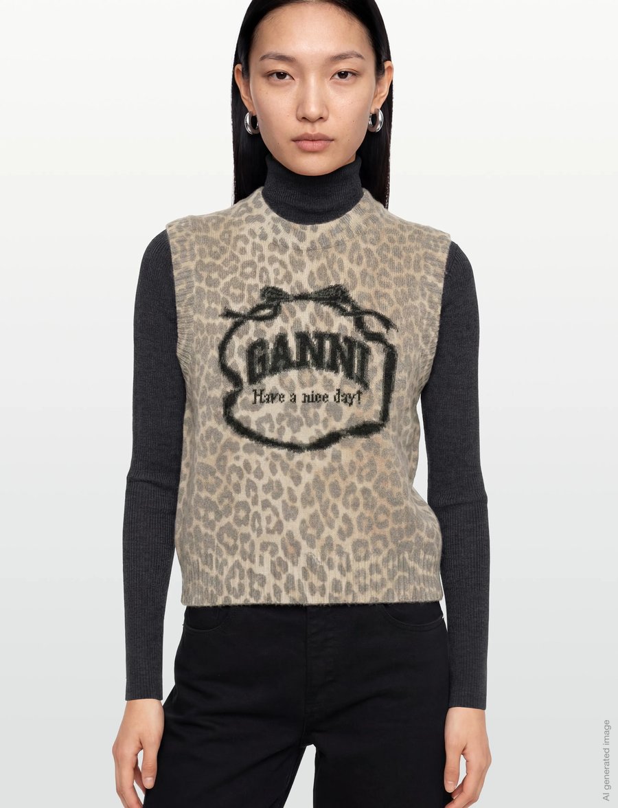 Ganni - Graphic Wool Vest - strickwesten - brown - 5