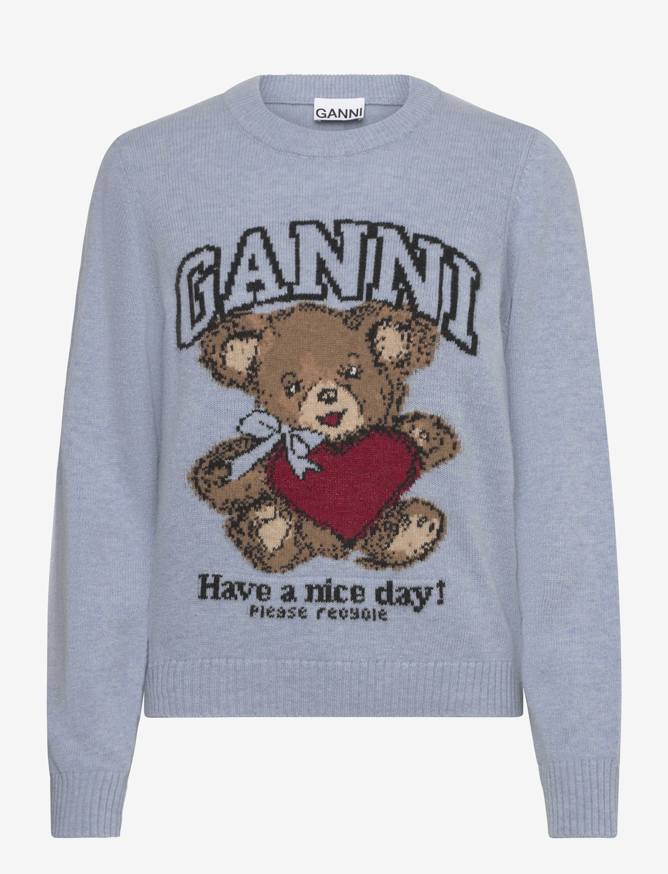 Ganni - Wool Crewneck Sweater - striktrøjer - blue - 0